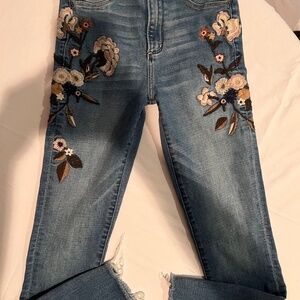 Abercrombie medium wash embroidered jeans, size 2